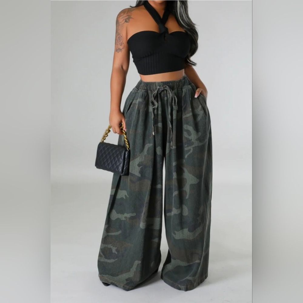 NEW!!! Camo High Waist Wide-Leg Pants